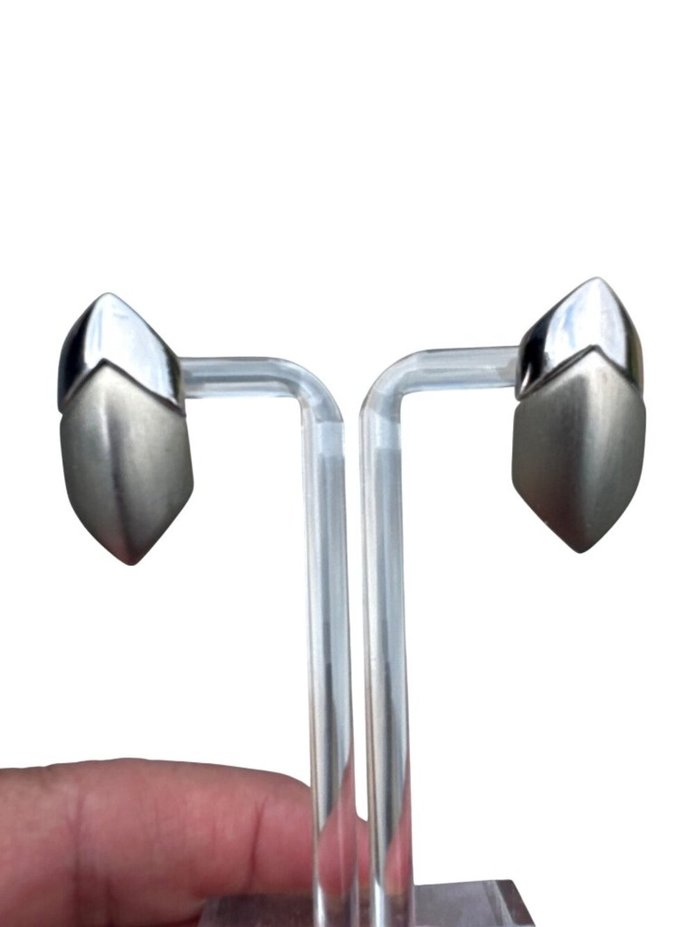 Vintage Napier Geometric Pierced Earrings Brushed Modernist Art Deco 80s Fashion
